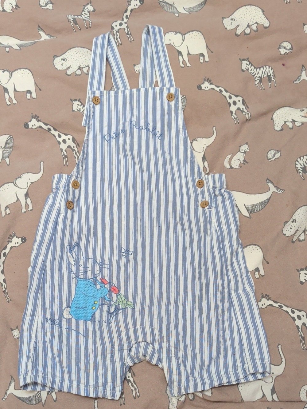 Peter Rabbit Blue & White Striped Kids Overalls with Bunny Embroidery